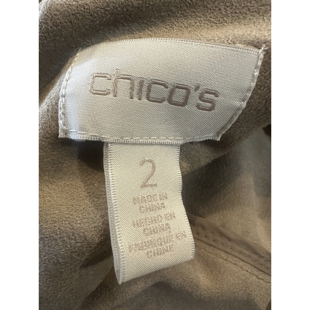 Chico's Faux Suede Fringe Vest Moto Zip Tan Size 2 Large 12 Fall Western Country - Picture 9 of 14